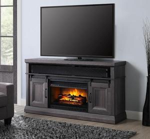 Grey Barn Door Tv Console with Fireplace